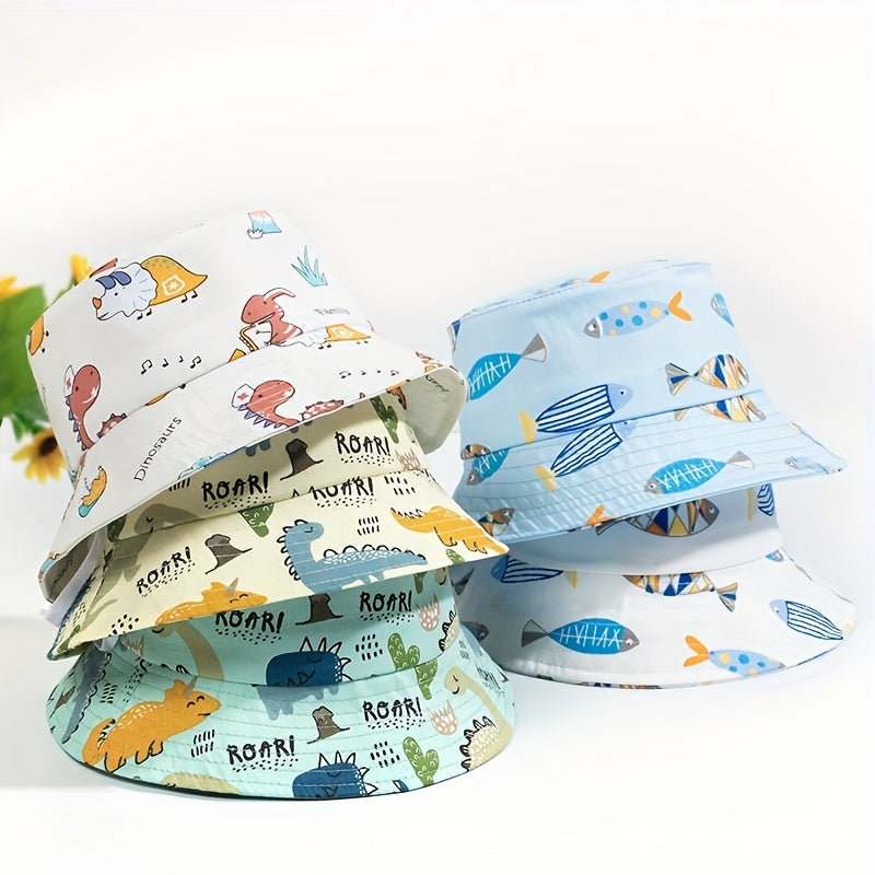 Baby Sunhat UPF 50 Beach Mesh Sun Hat Dinosaur Fish Print Bucket Hat