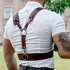 Men's Casual PU Leather Y Strap Decor