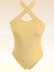 Ribbed Halter Neck Bodysuit Sleeveless Casual One Piece Bodysuit