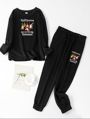 Christmas Lounge Set Gnome & Letter Print Tee & Joggers Pajamas