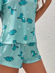 Dino Print Pajama Set Short Sleeve Top & Shorts