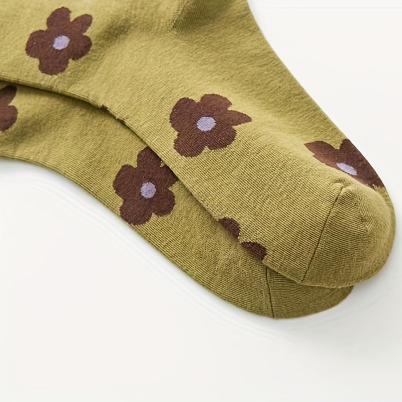 6 Pairs Floral Print Mid Tube Socks Women's Stockings