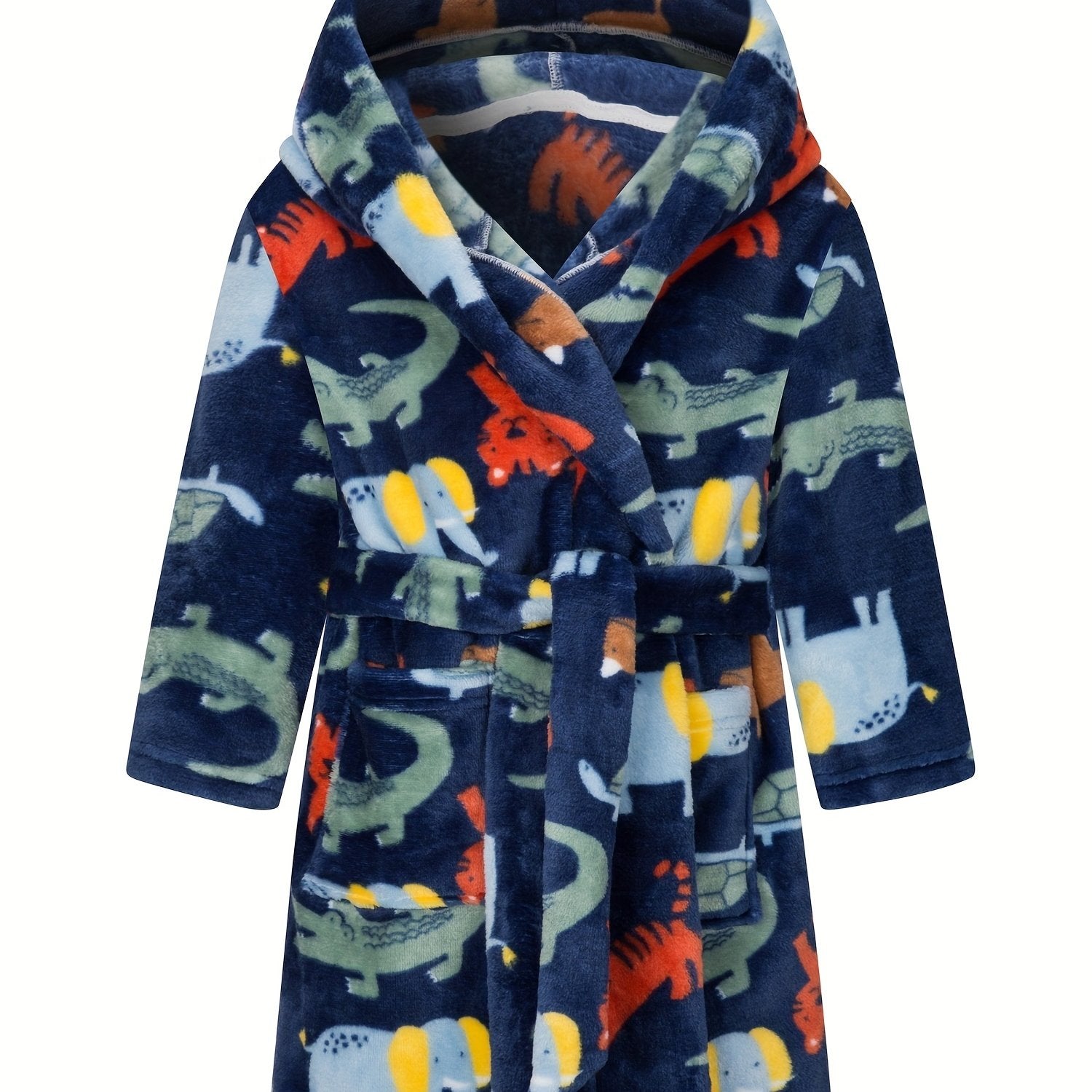 Kid's Crocodile Pattern Hooded Flannel Bathrobe PJ for Autumn Winter