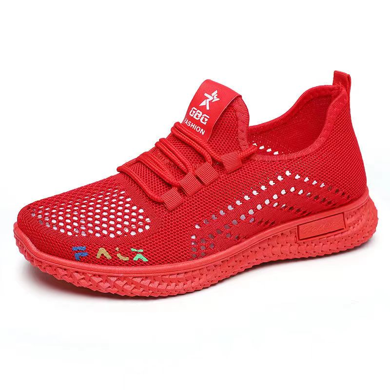 Women's Knitted Casual Shoes Breathable Lace up Non slip Running Shoes