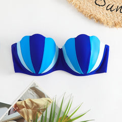 Sea Shell Shape Bikini Top Scallop Trim Bandeau Push Up Swimsuit Top