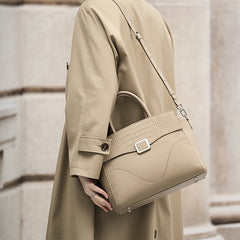 Vintage Leather Handbag for Women Gray Tote with Zipper Closure