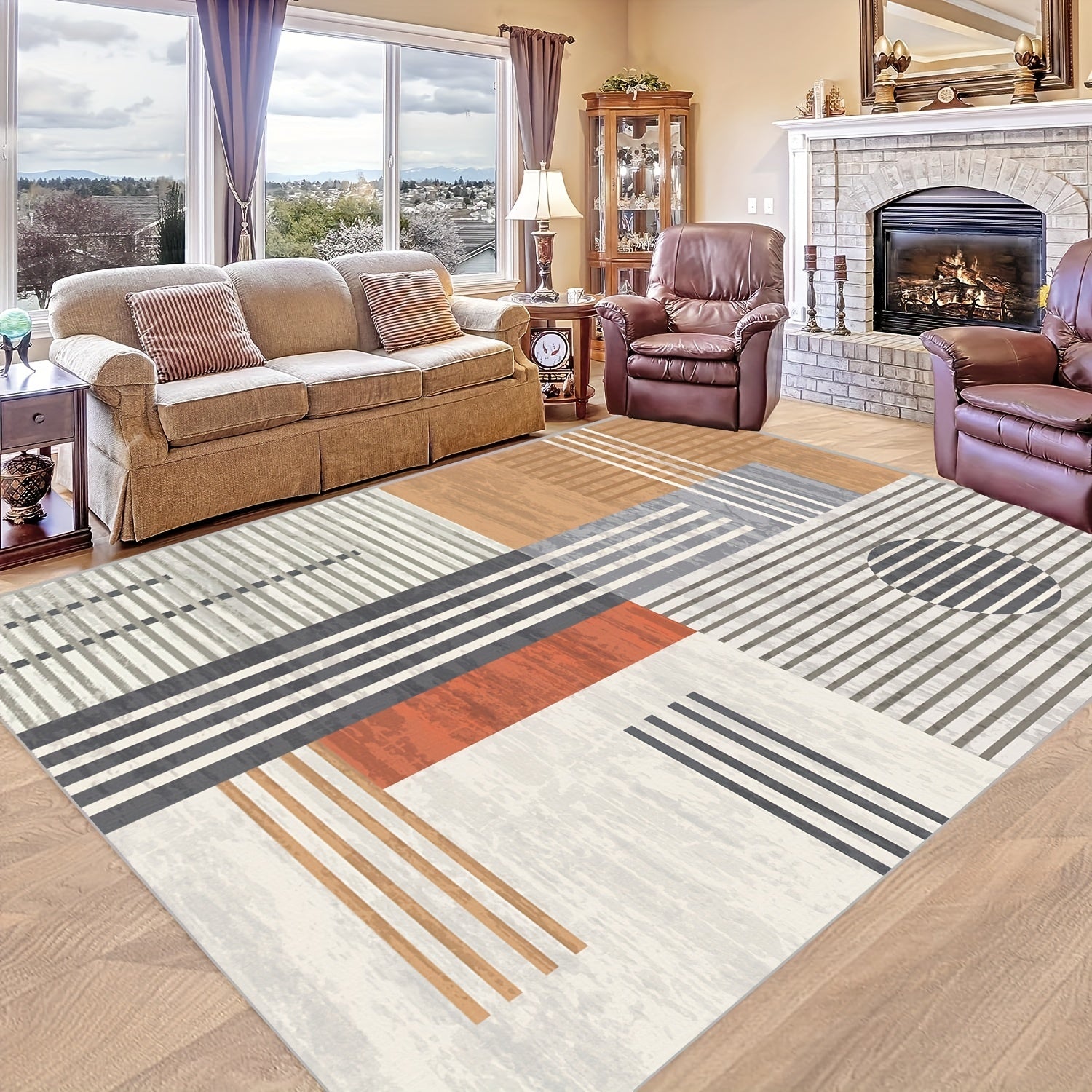 Soft Geometric Carpet Floor Mat Non Slip Area Rugs Washable