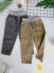 2pcs Boys Solid Loose Cargo Pants Elastic Waist Jogger Pants With Pocket