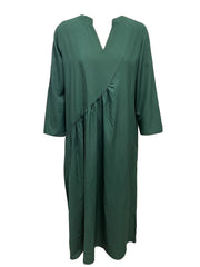 Solid V Neck Midi Dress