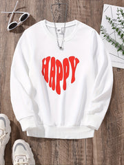 Girls Hoodie Letter HAPPY Heart Print Pullover Sweatshirt