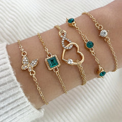 5pcs Retro Style Bracelet Love Rhinestones Infinity Symbol Green Bracelet