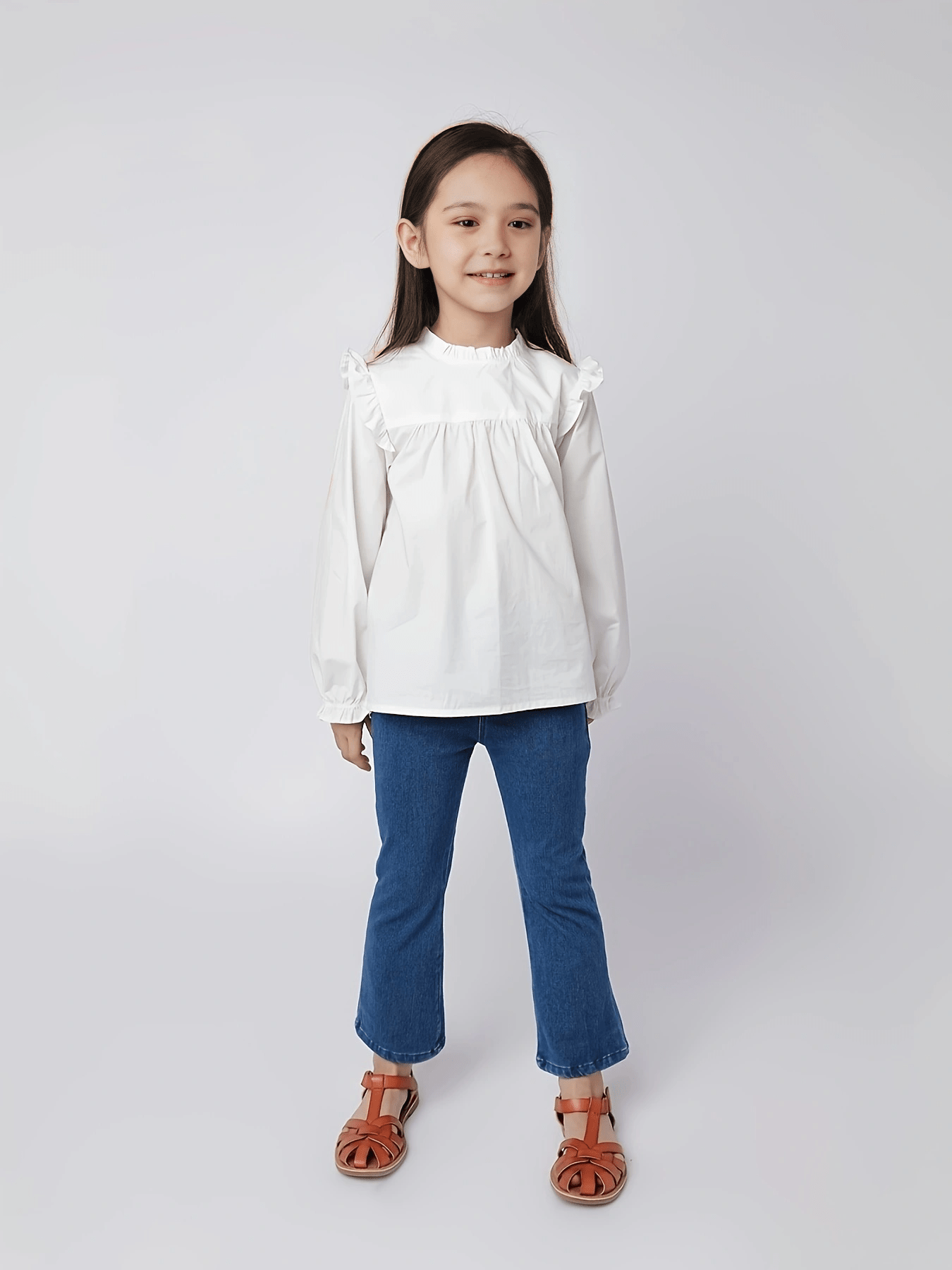 MARC&JANIE Girls Ruffle Stand Collar Cotton Shirt