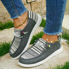 Womens Striped Canvas Slip-On Outdoor Shoes Lightweight Low Top Sneakers