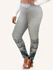 Branch Print Skinny Leggings High Waist Stretchy Leggings Women's Clothing