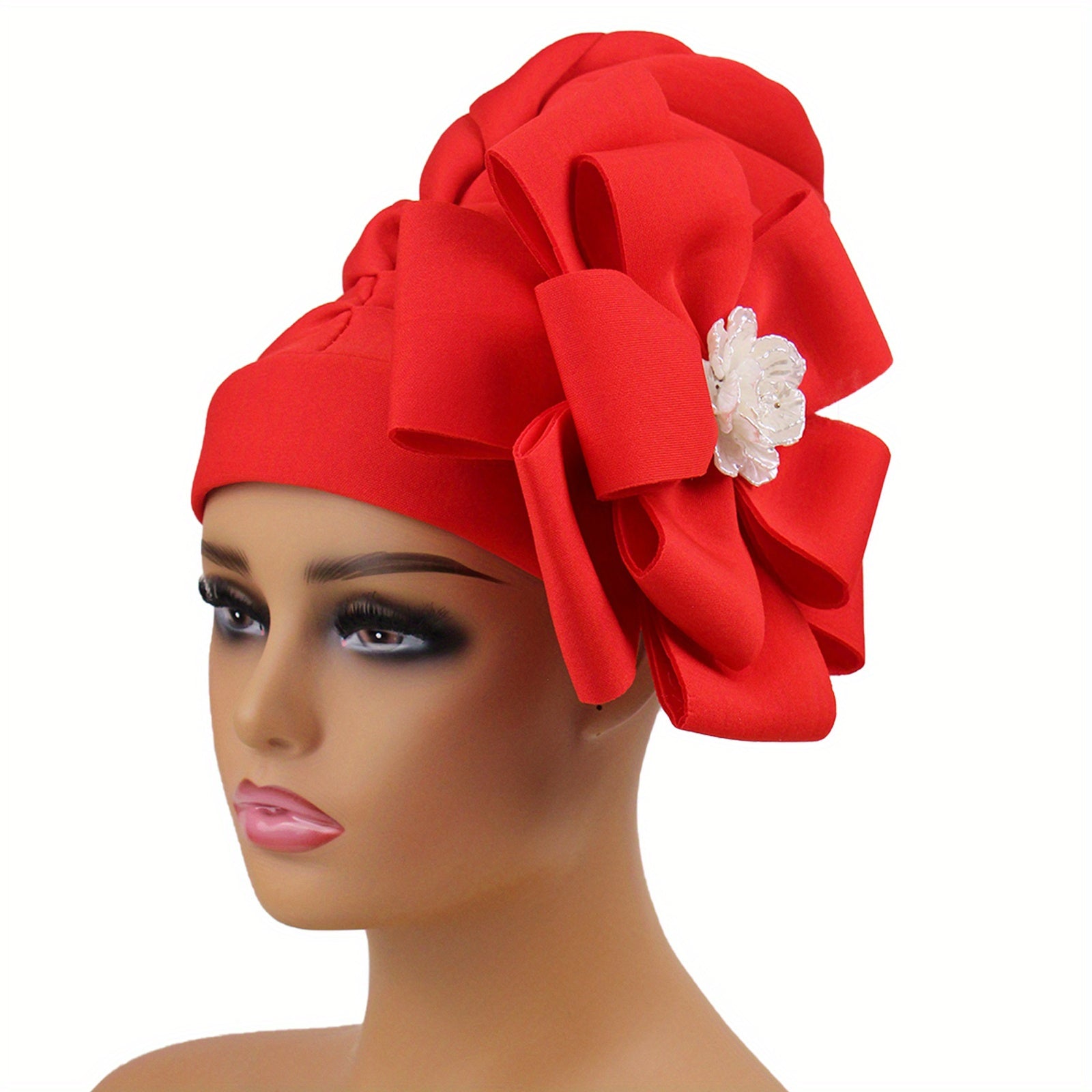 Plate Flower Turban Cap French Style Head Wrap Elastic Beanie Chemo Hats