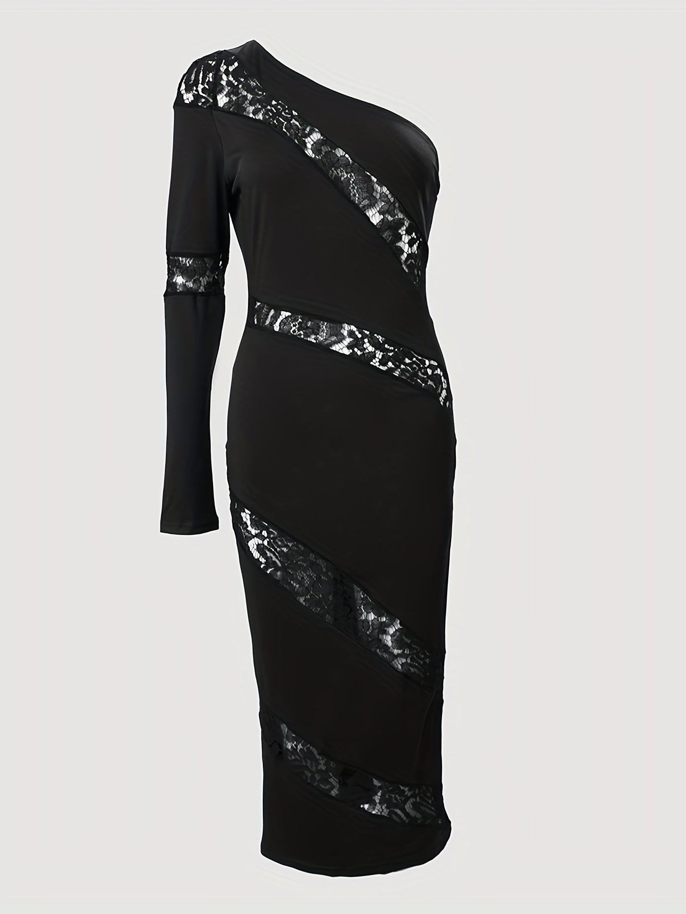 One Shoulder Lace Asymmetrical Dress Women's Clothing