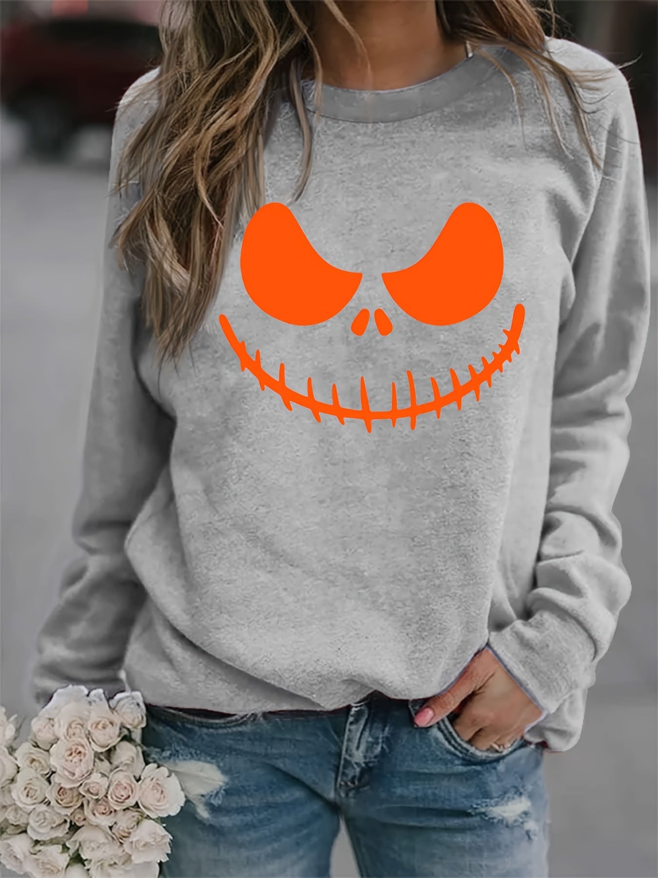 Halloween Jack O' Lantern Print Sweatshirt