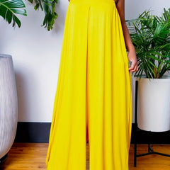 Solid Tie Shoulder Wide Leg Jumpsuit