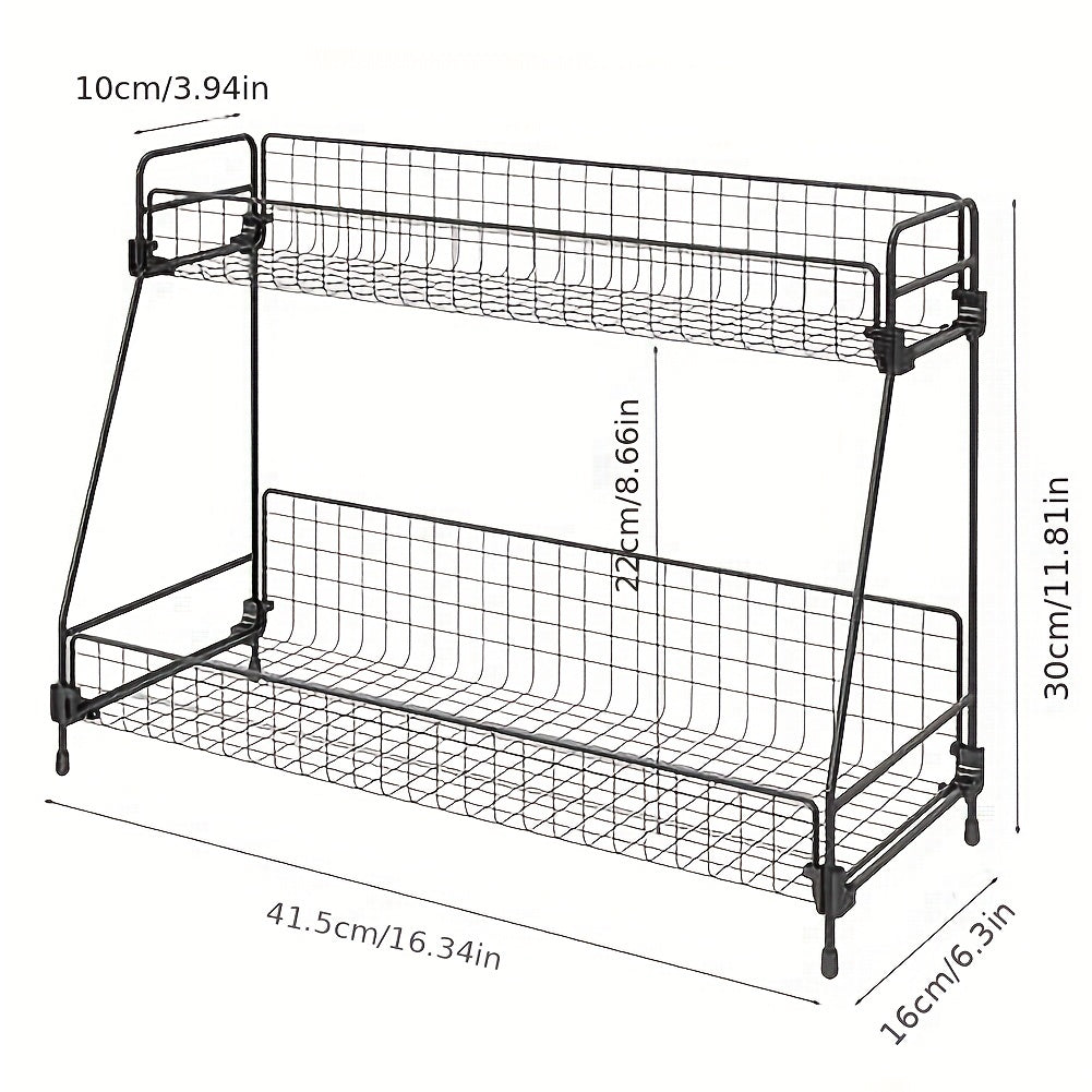 Double Layer Bathroom Organizer Metal Basket Storage Shelf Rack
