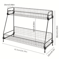 Double Layer Bathroom Organizer Metal Basket Storage Shelf Rack