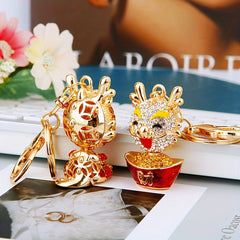 Chinese Dragon Car Key Chain Metal Bag Pendant Keychain Rhinestone Decor