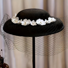 Vintage Fedora Cap French Veil Flower Hat Bridal Headwear