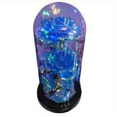 USB Powered Colorful Lights & Double Rose with Golden Leaves