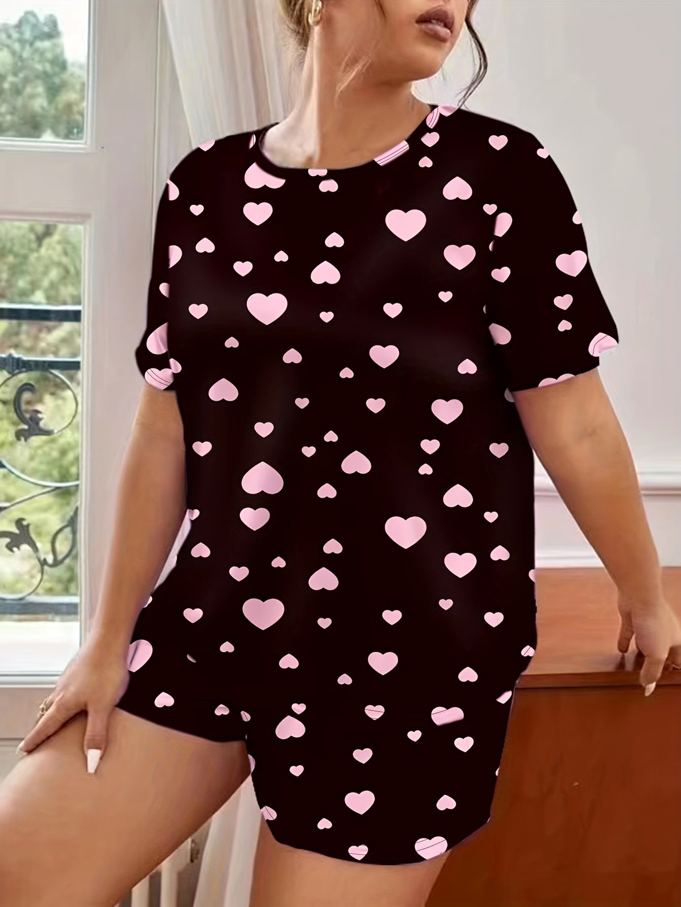 Heart Print Tee & Shorts Set