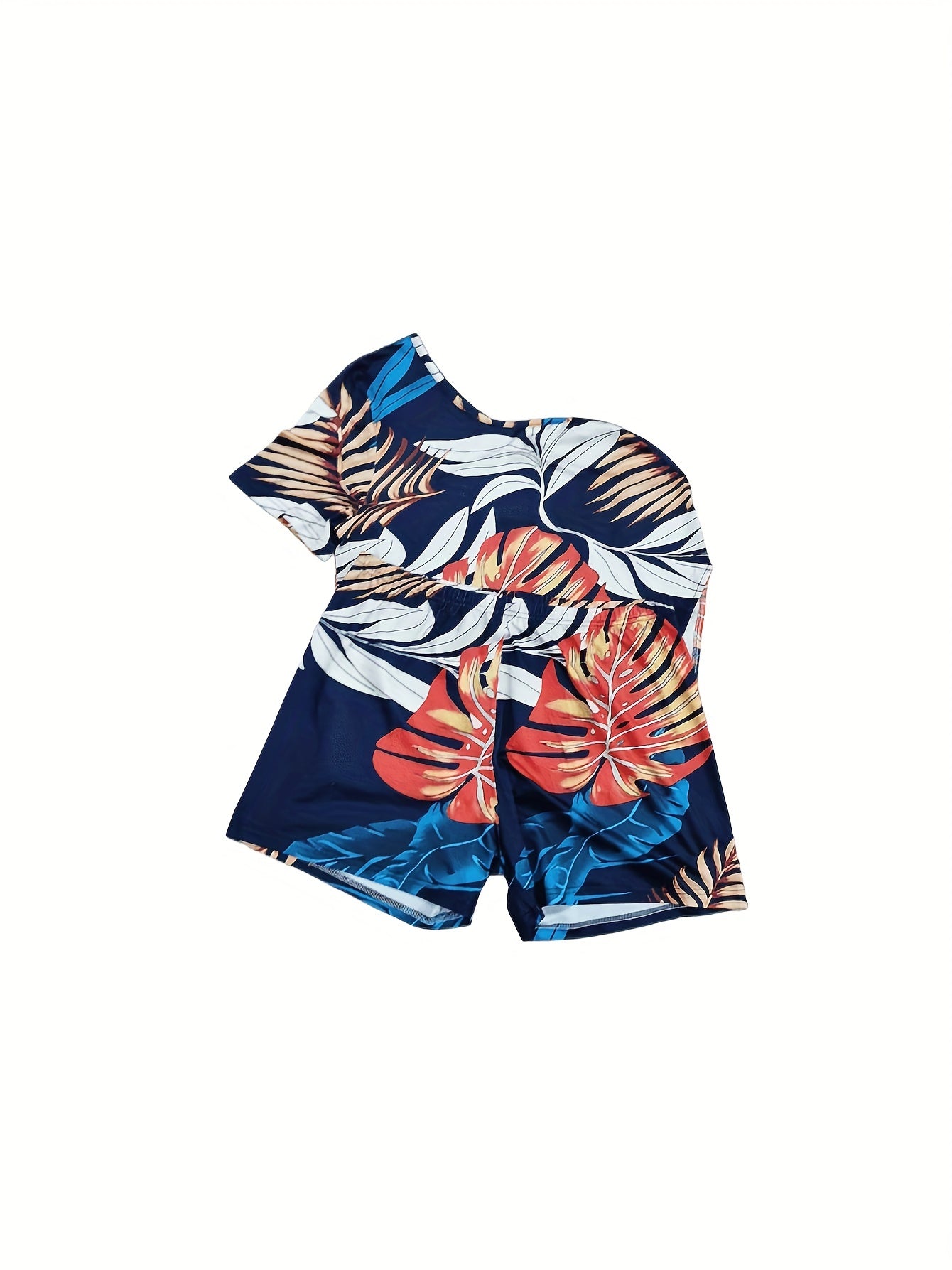 Tropical Print One Shoulder Split Top & Shorts Set