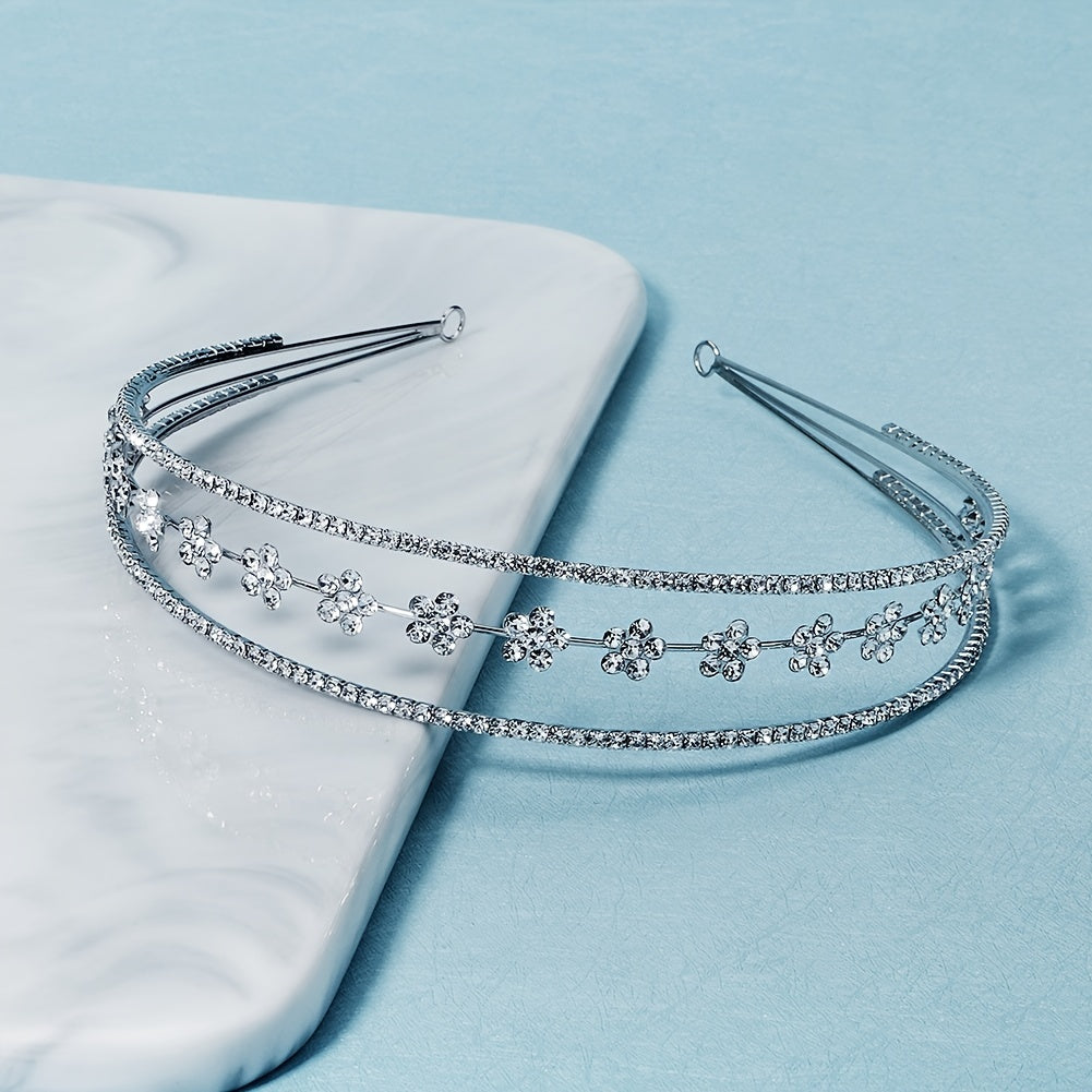Rhinestone Flower Stretch Headband Adult Mini Hairband Party Hair Accessories
