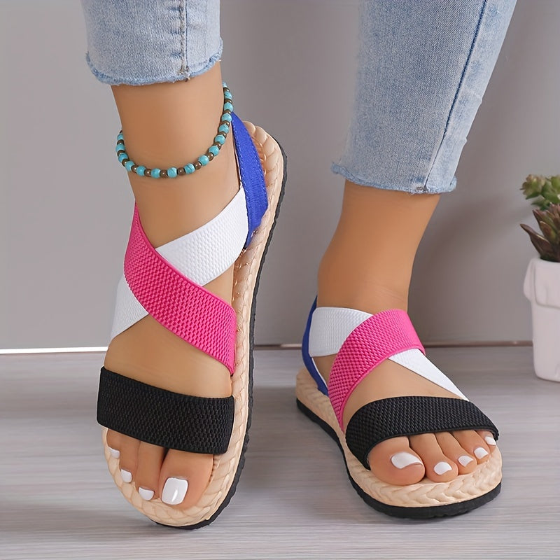 Colorful Straps Sandals Slingback Elastic Band Flat Shoes