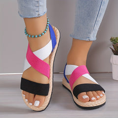 Colorful Straps Sandals Slingback Elastic Band Flat Shoes