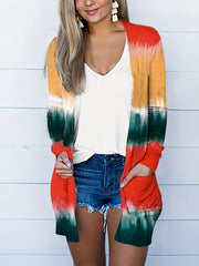 Colorblock Open Front Cardigan With Pockets