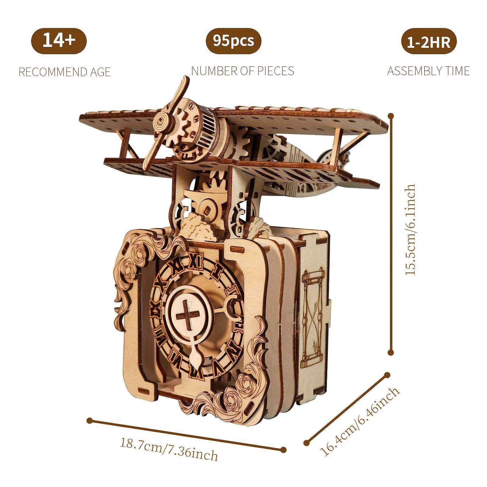 Vintage Style Wooden Airplane Music Box
