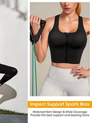 Women's Zip Front Sports Bra Longline Crop Top for Yoga Workout