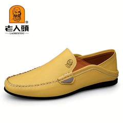 LAORENTOU Men's Leather Loafer Shoes Lightweight Non Slip Casual Shoes
