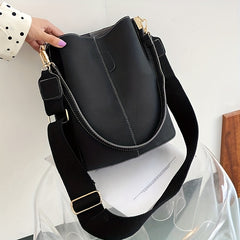 Retro Frosted Bucket Bag Crossbody Shoulder Purse Wide Strap