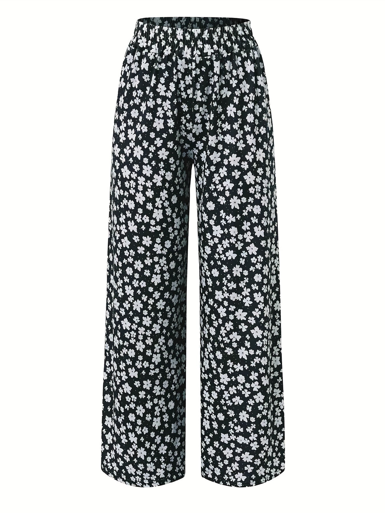 Floral Wide Leg Pants Boho High Waist Spring Summer Women's Clothing