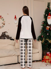 Christmas Elk Print Pajama Set Long Sleeve Top & Plaid Pants
