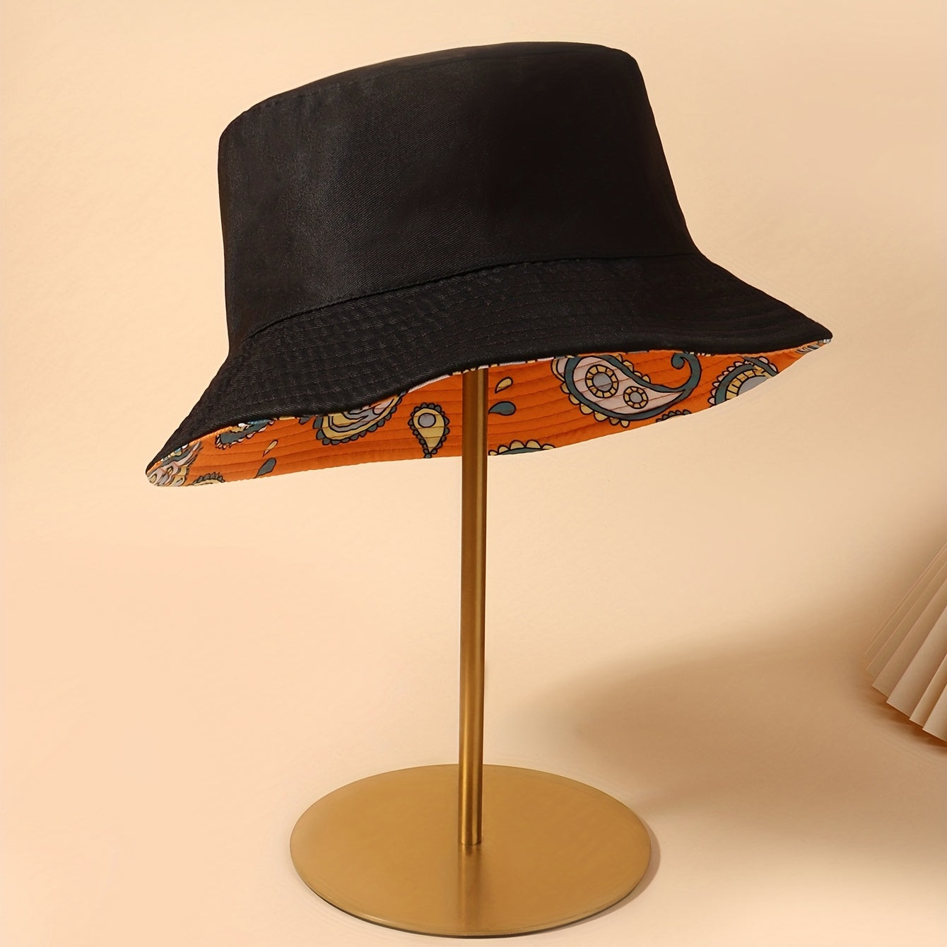 Cartoon Paisley Print Bucket Hat Orange Vintage Basin Hat