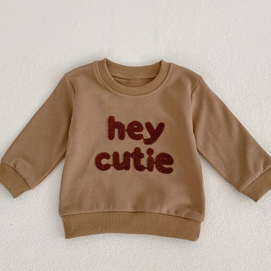 Kids Round Neck Sports Top HEY CUTIE Print Pullover Sweatshirt