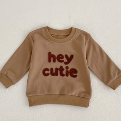 Kids Round Neck Sports Top HEY CUTIE Print Pullover Sweatshirt