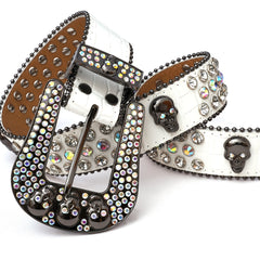 Rhinestone Men's Skull Belt Western Cowboy Stylish Belt Metal Buckle Bling Belt