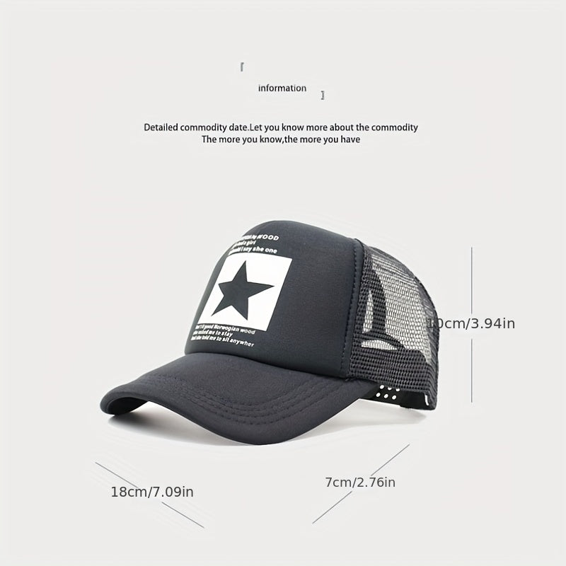 Pentagram Print Baseball Cap Mesh Trucker Hat Adjustable Sunscreen Sports Hats