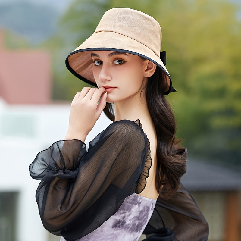 Khaki Bucket Hat Irregular Brim French Style Beach Travel Fisherman Cap