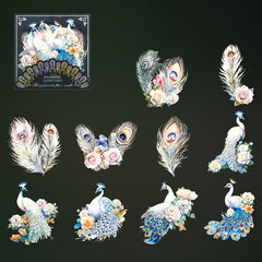 Peacock Galaxy Sticker Pack - 10 Sheets High Glossy Glitter, Self Adhesive