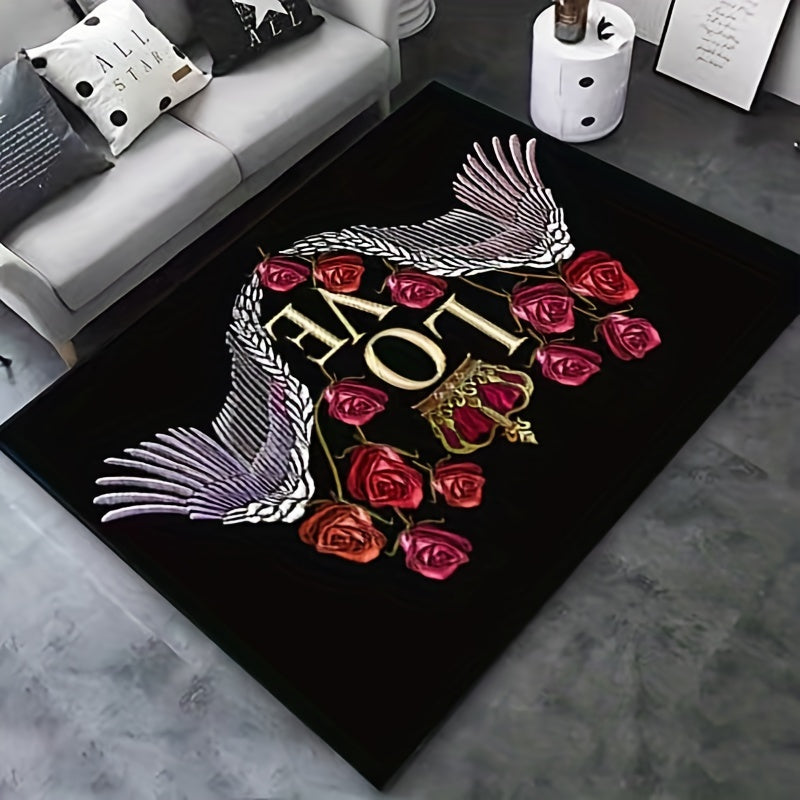 Dark Embroidery Skeleton Pattern Rug Halloween Decor
