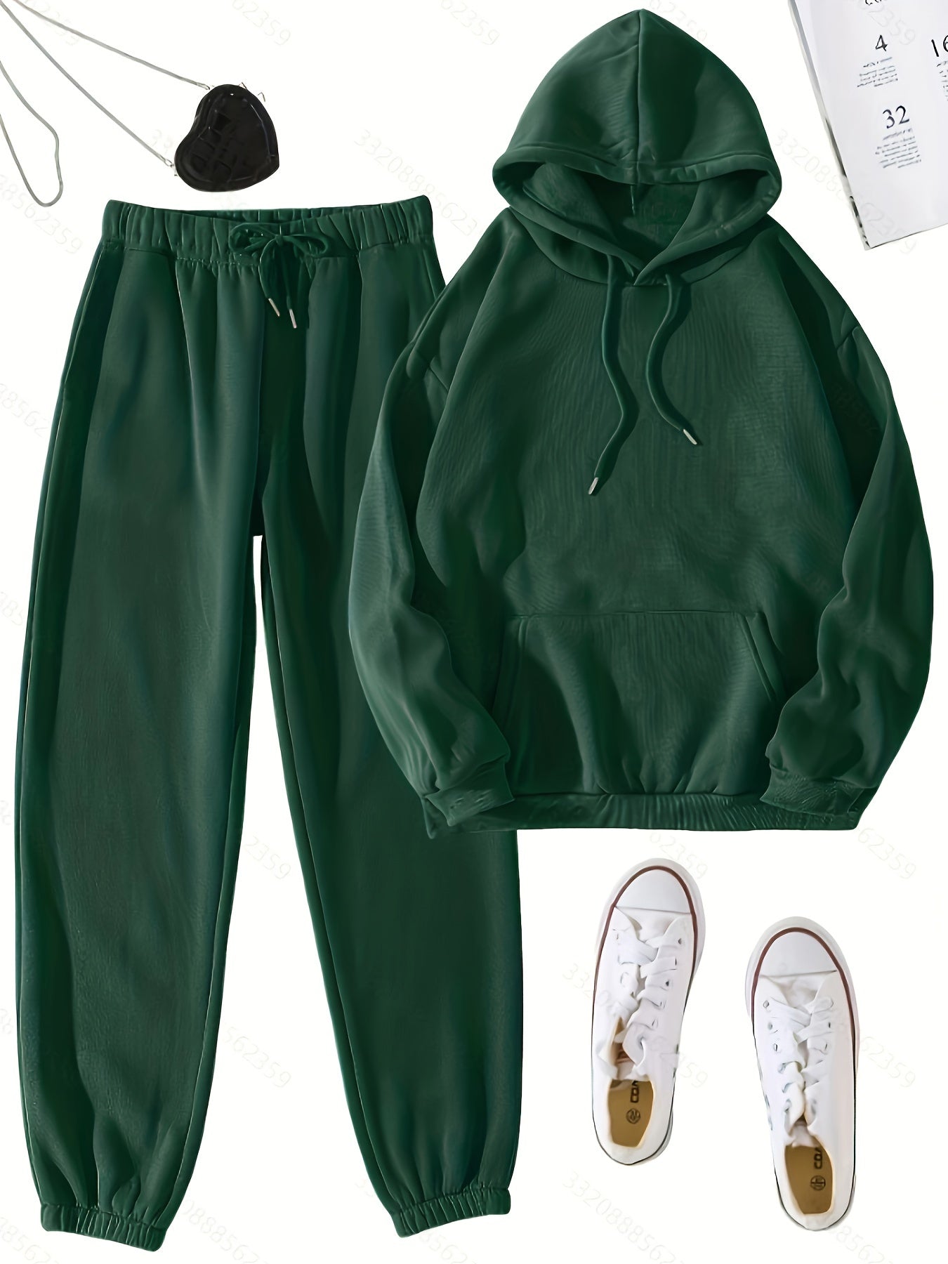 Hoodie & Joggers Set Solid Long Sleeve Drawstring