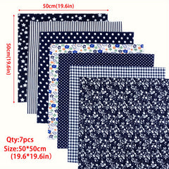 7pcs Navy Colourful Cotton Fabric Sewing Patchwork Assorted Fat Quarters Bundle