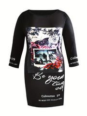 Retro Dress Women's Plus City View Print Dress